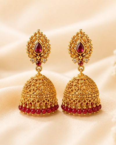 Traditional temple-style gold earrings