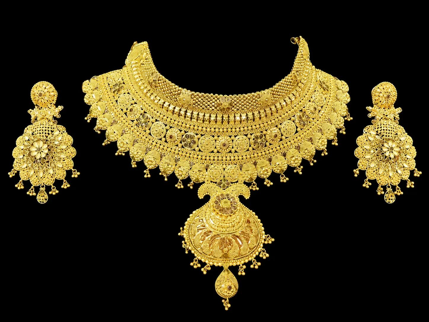 Gold Choker Necklace and Matching Earrings