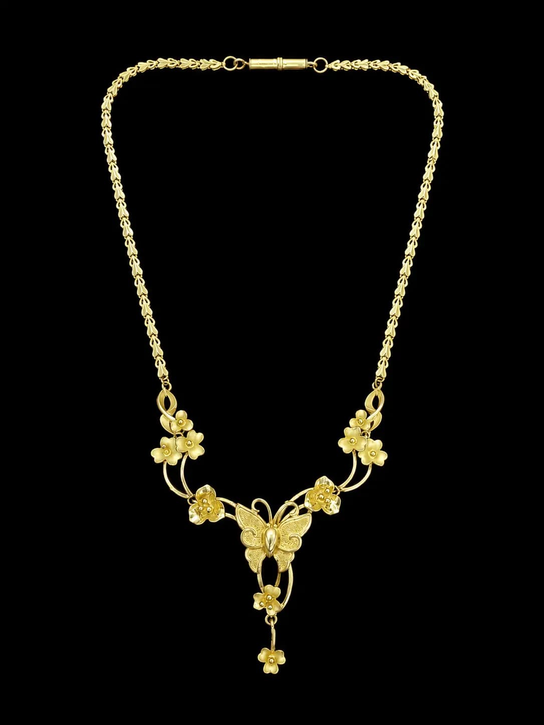 Delicate Gold Butterfly Floral Necklace