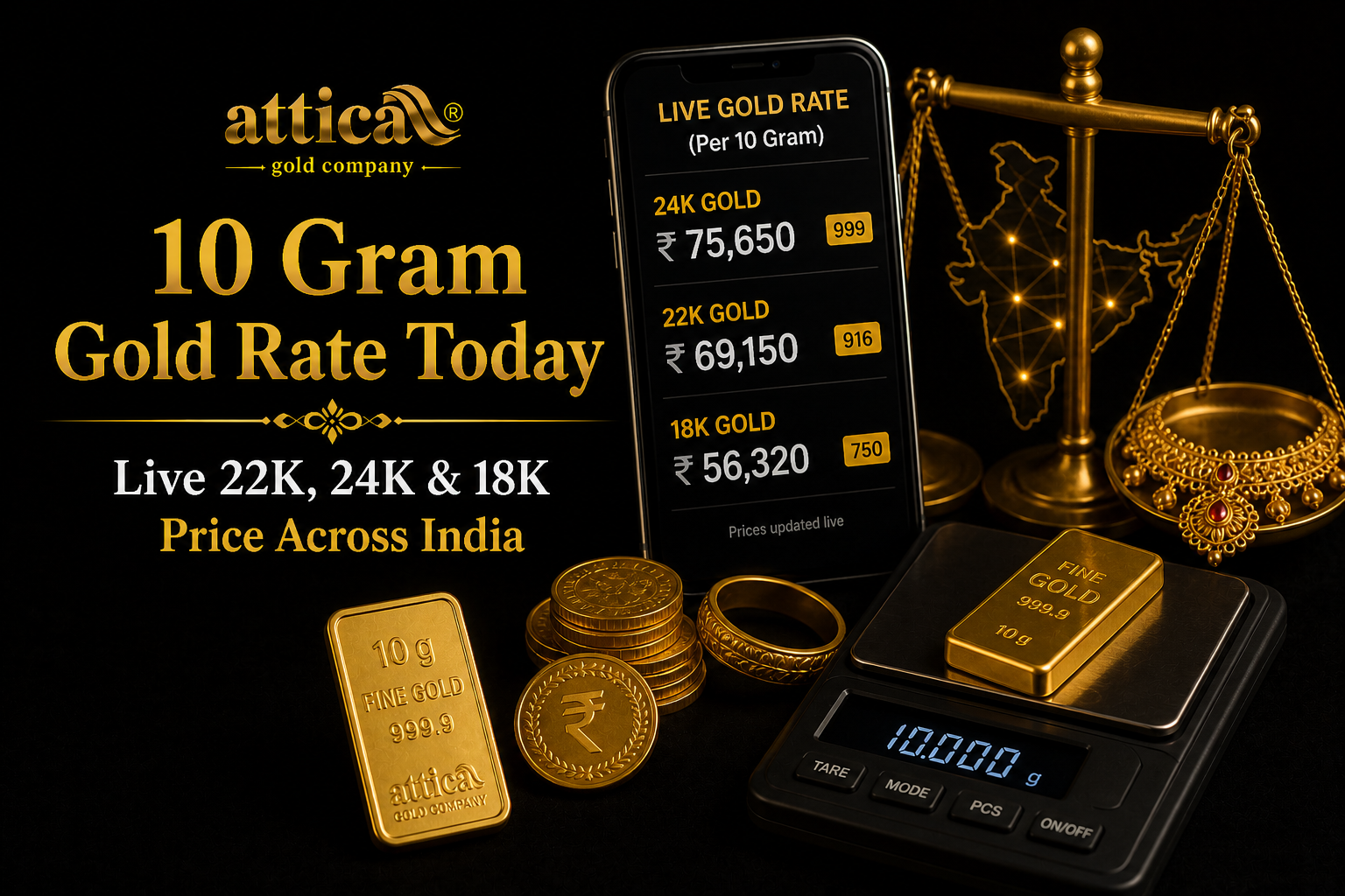 10 Gram Gold Rate Today Live 22K, 24K & 18K Price Across India