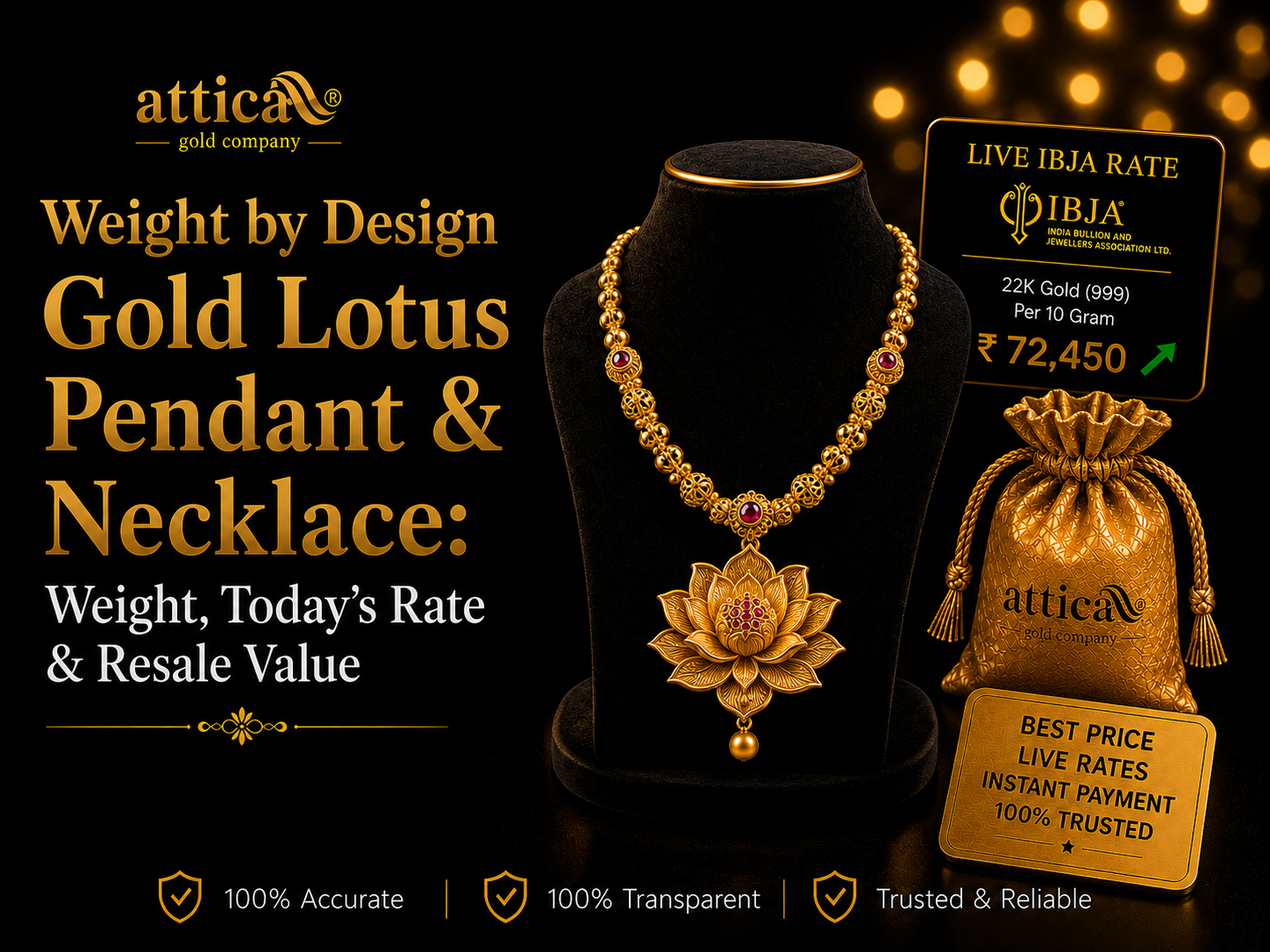 Gold Lotus Pendant & Necklace: Weight, Today’s Rate & Resale