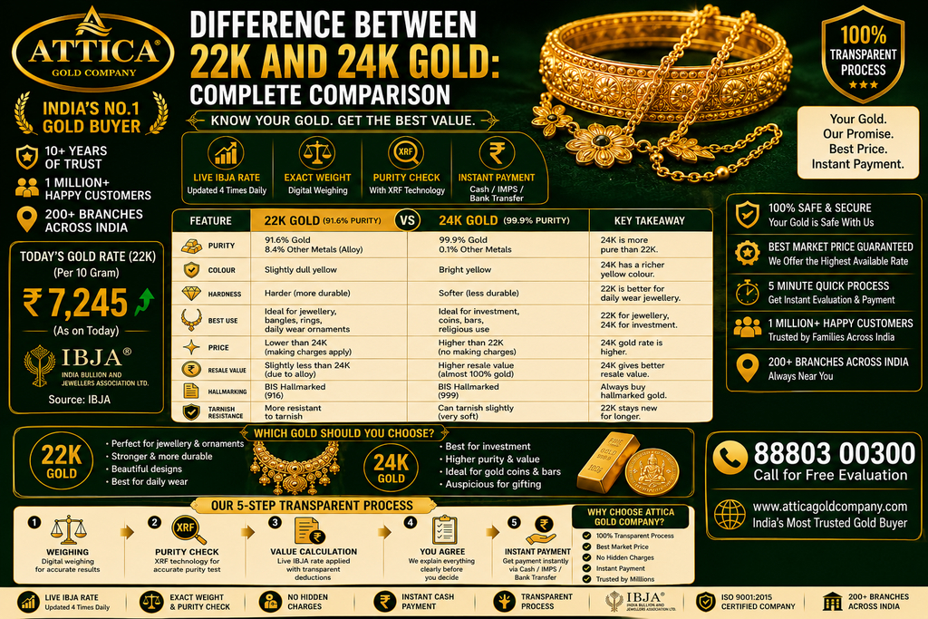 Difference Between 22K and 24K Gold: Complete Comparison