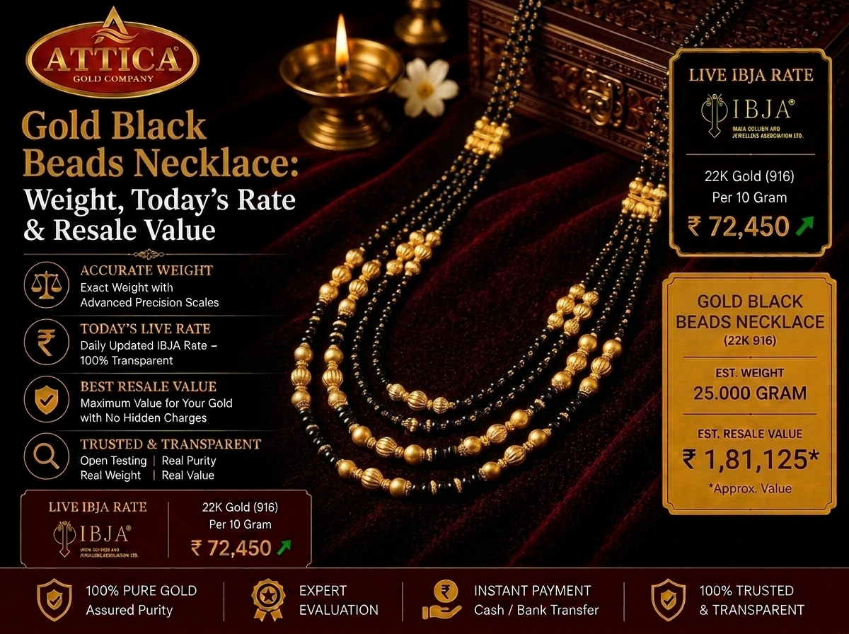 Gold Black Beads Necklace: Weight, Today’s Rate & Resale