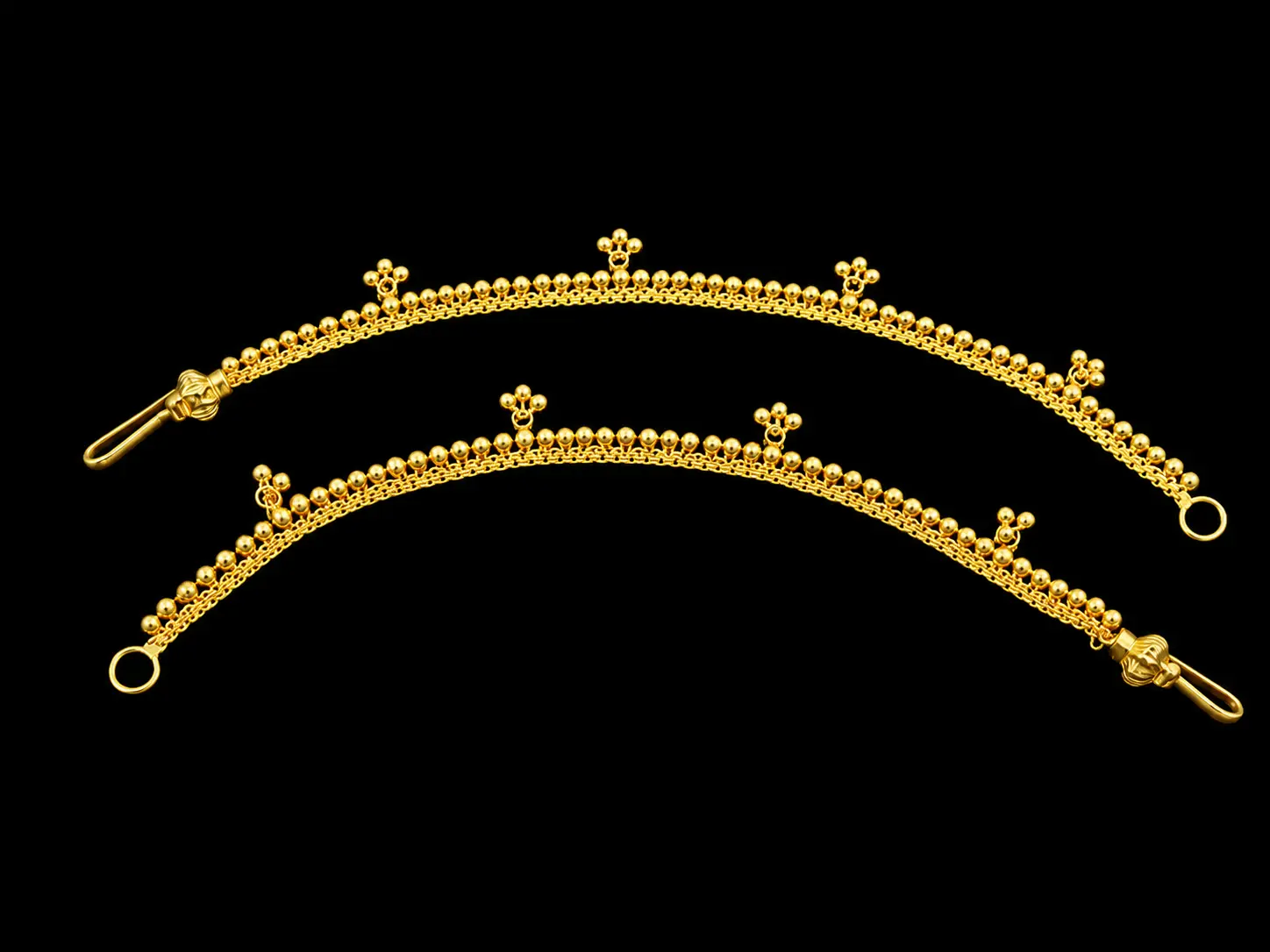 Golden Floral Chain Anklets on Black