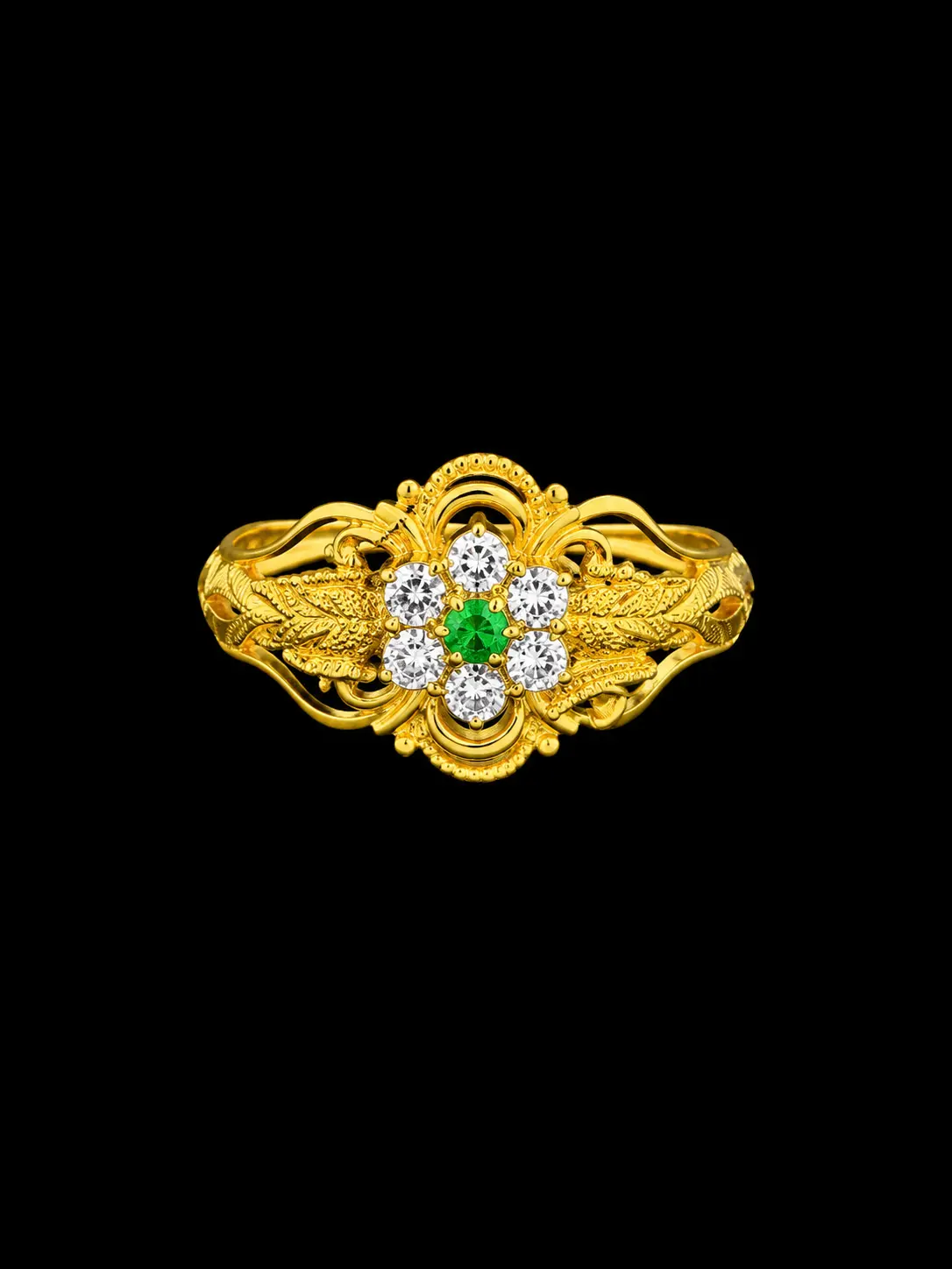 Golden Floral Filigree Ring