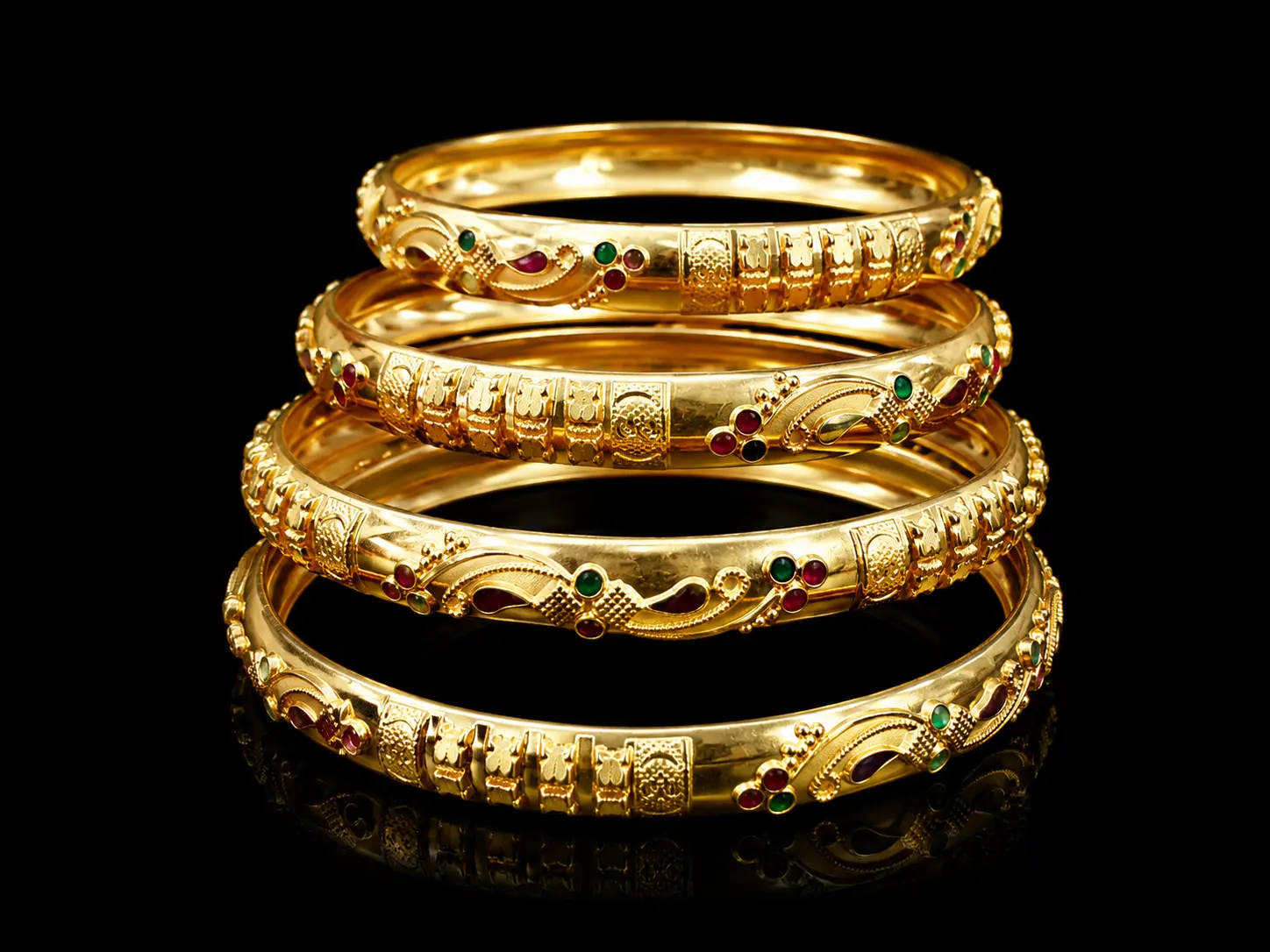 Golden Gemstone Bangle Stack