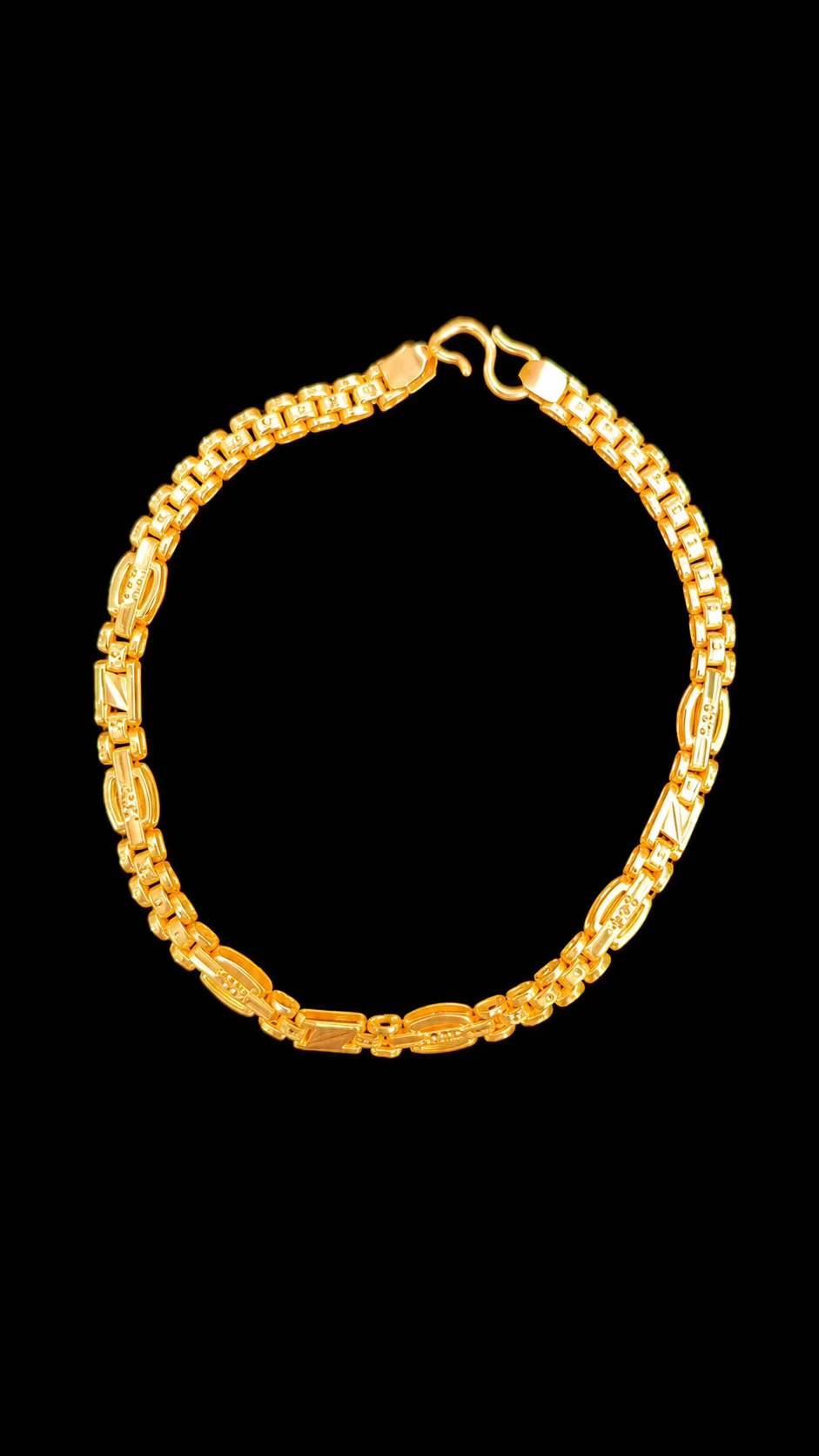 22K Classic Engraved Box Link Gold Bracelet