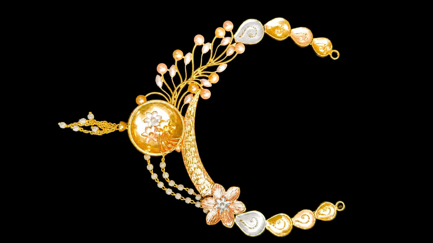 22K Floral Crescent Gold Hair Ornament