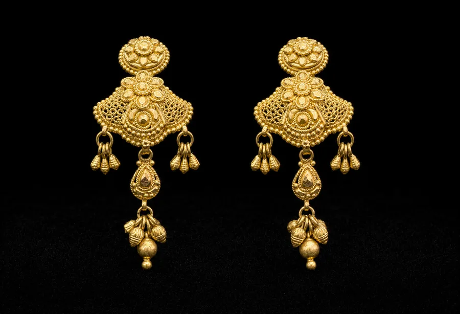 22K Floral Drop Earrings