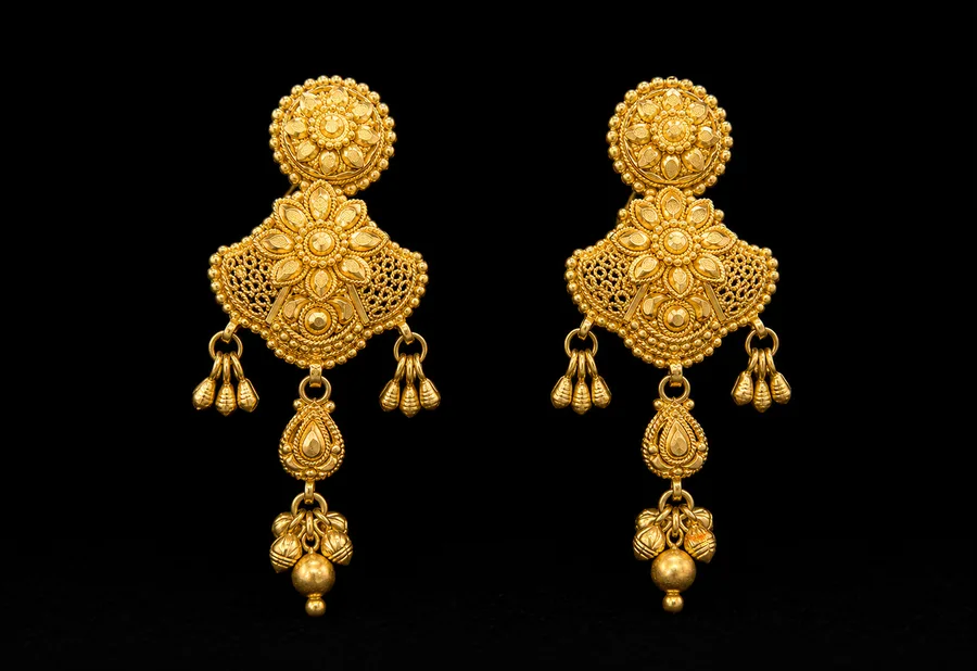 22K Round Top Drop Earrings