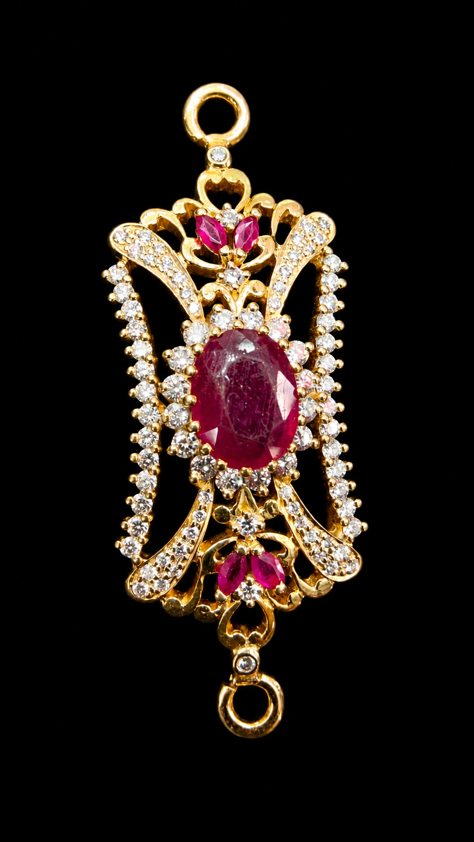22K Royal Ruby Floral Cz Pendant Connector