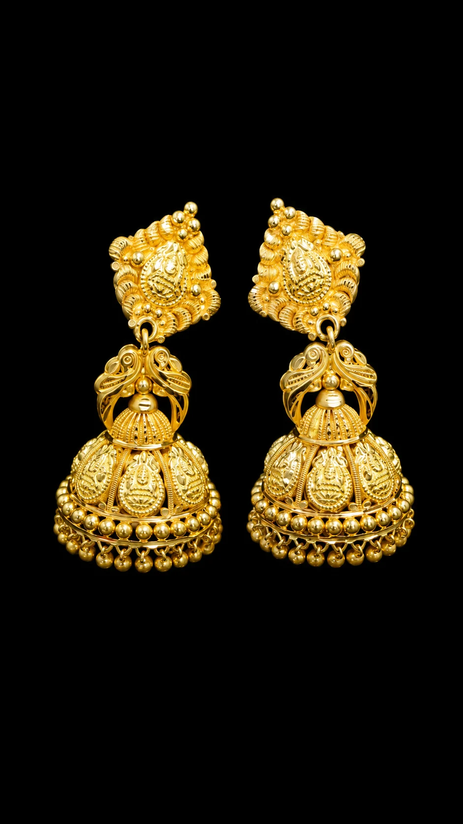 22K Traditional Antique Gold Temple Jhumka Earrings