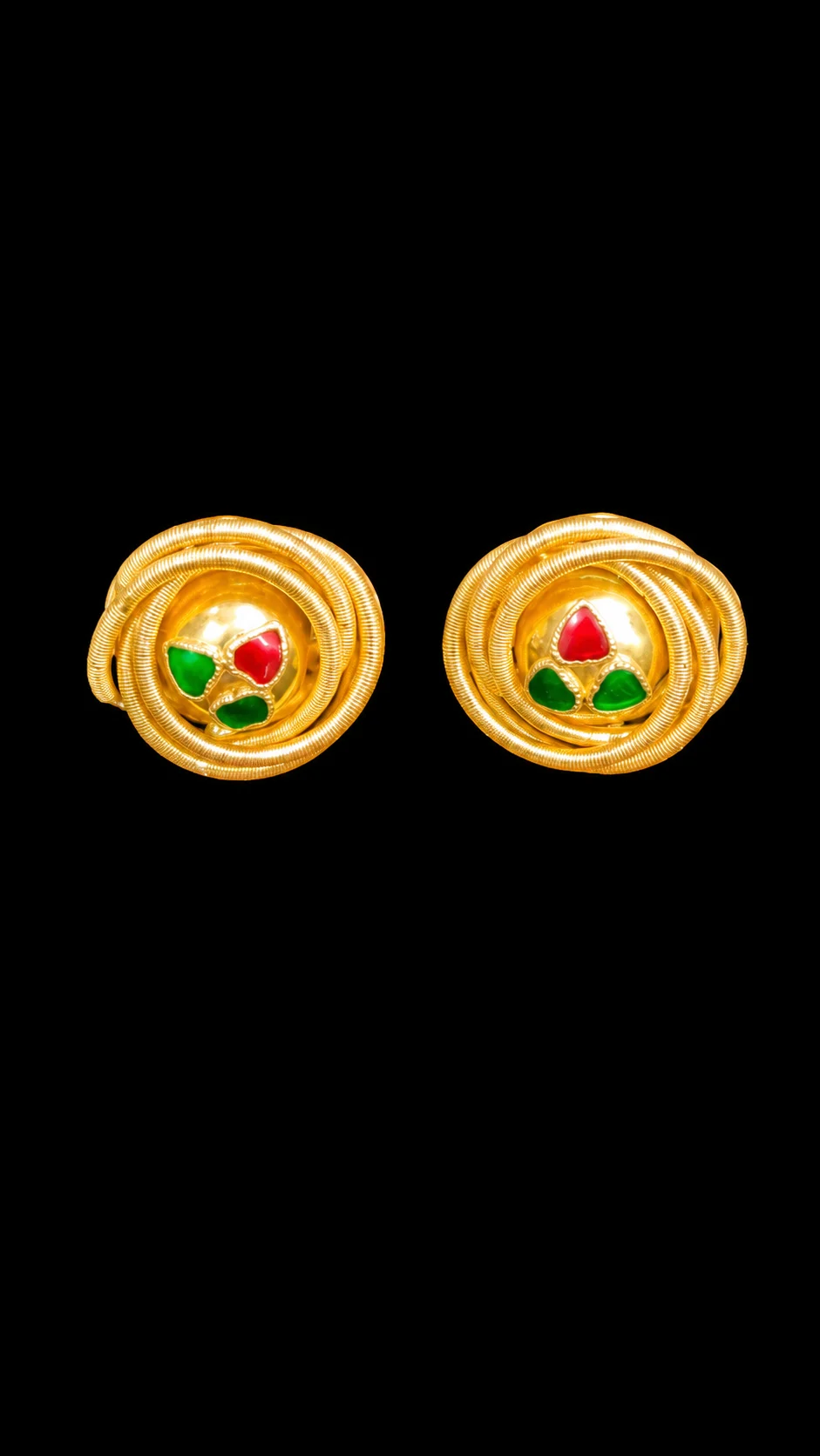 22K Traditional Wirework Enamel Gold Stud Earrings