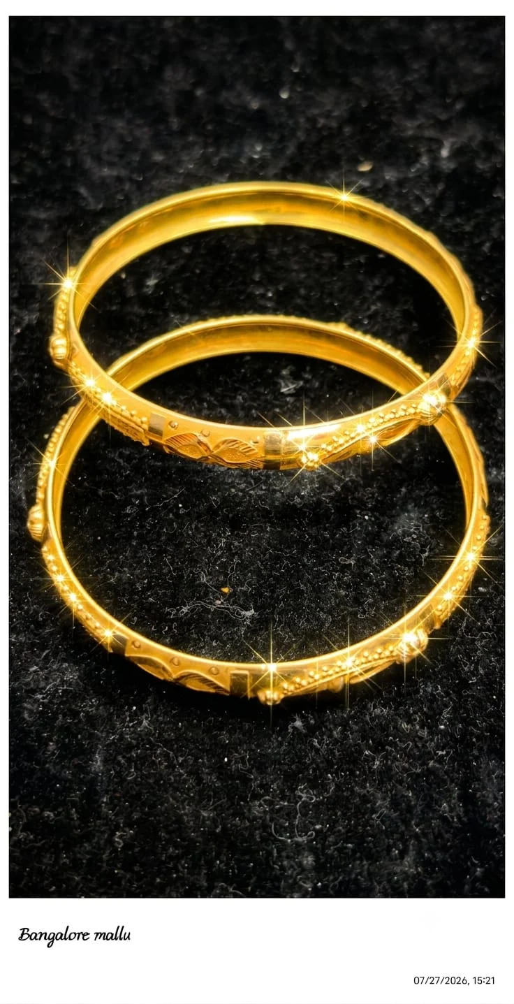 22K Twin Floral Gold Bangles
