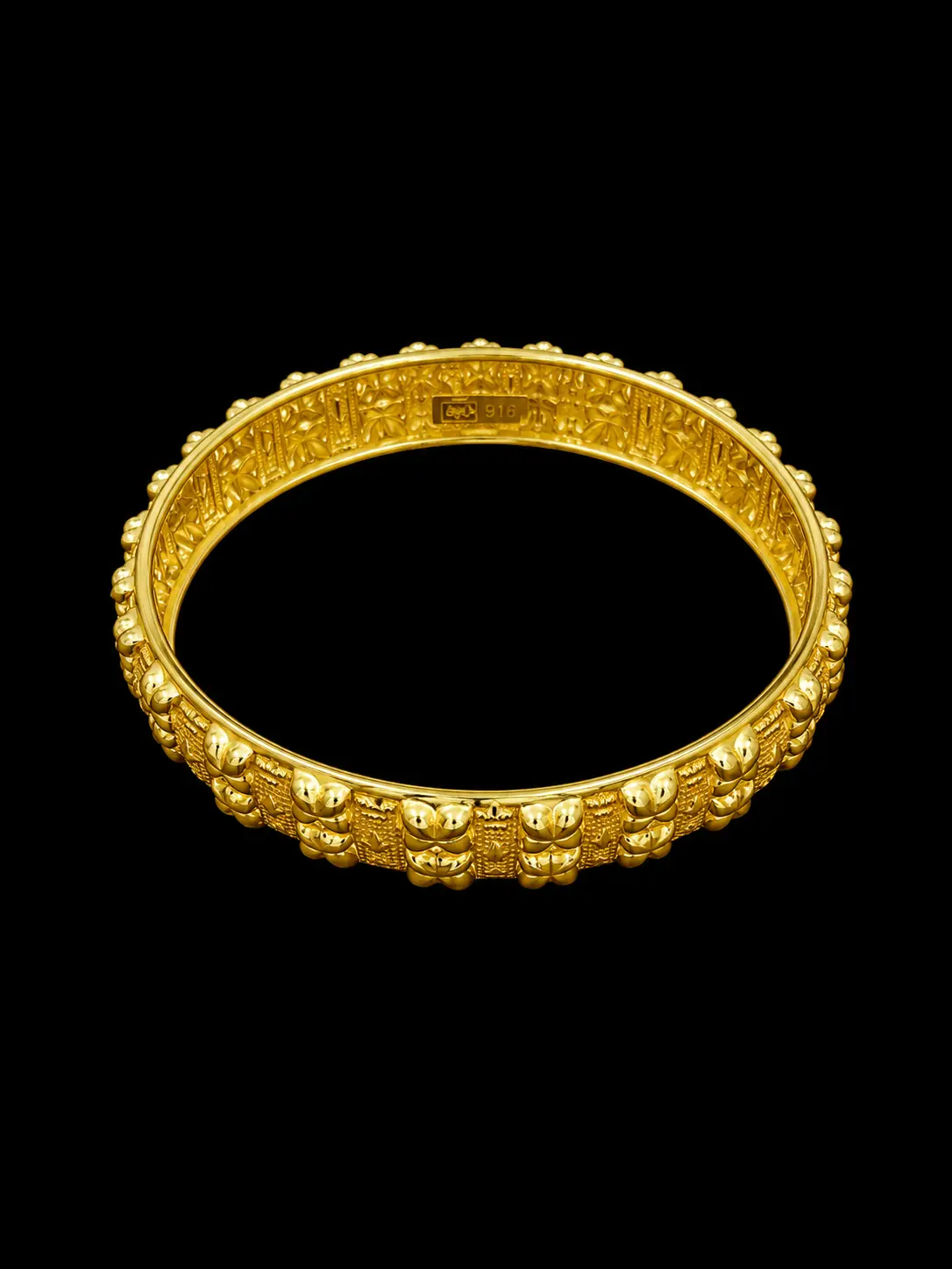 Ornate 916 Gold Bangle on Black