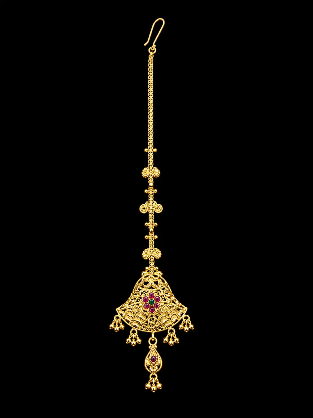 Ornate Gold Filigree Pendant with Gemstones