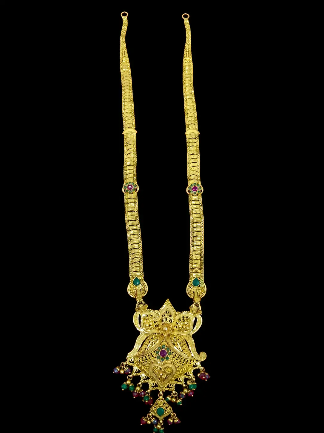 Ornate Gold Pendant Necklace with Jewel Accents
