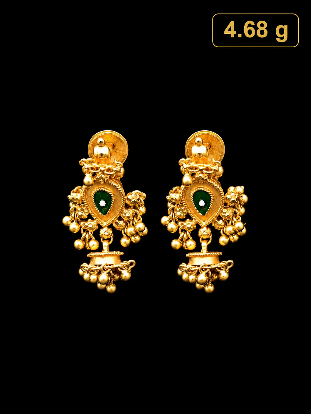 Traditional Green Stone Gold Jhumka Earrings