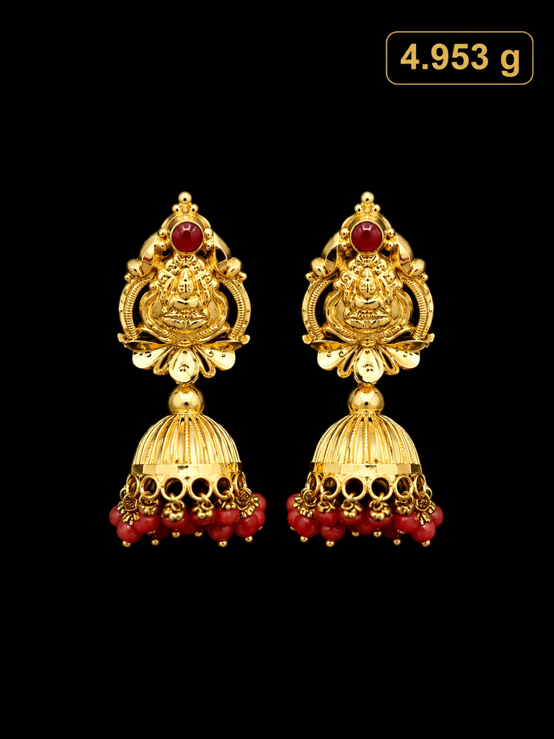 Traditional Lakshmi Jhumka Gold Earrings