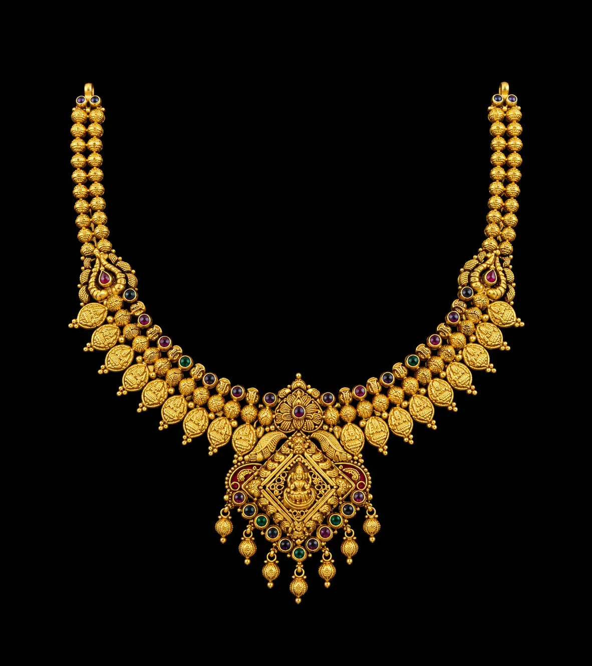 Ornate Gold Temple Necklace with Gemstones