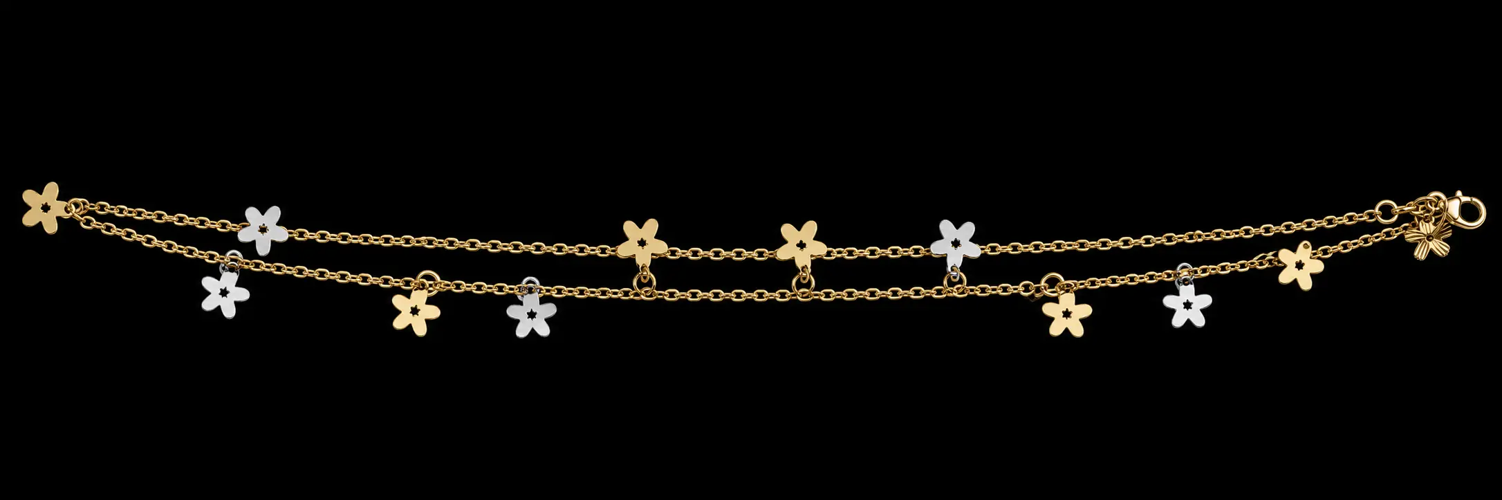 Delicate double-strand gold flower chain