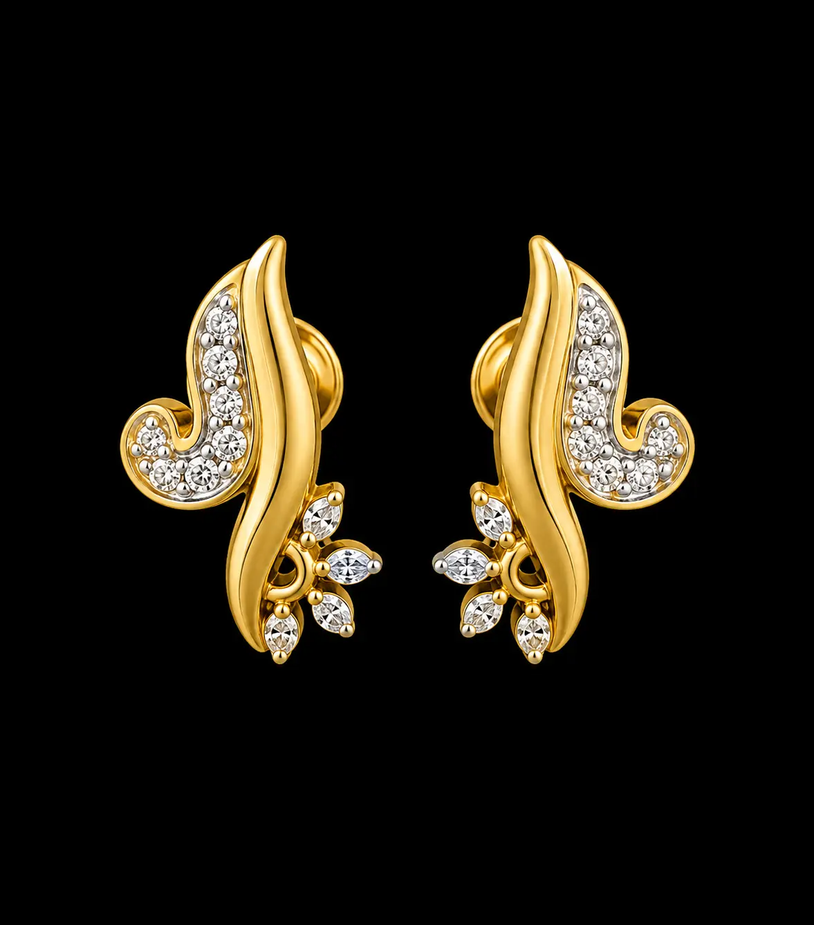 Elegant Gold Diamond S-Curve Earrings