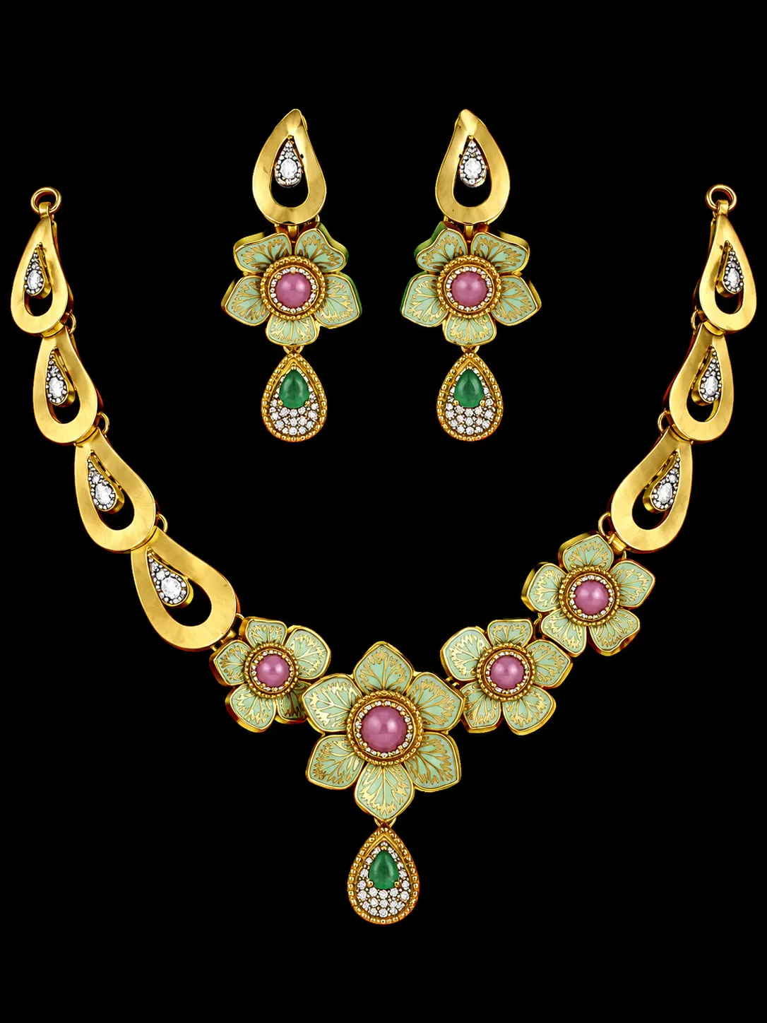 Gilded Floral Teardrop Jewelry Set