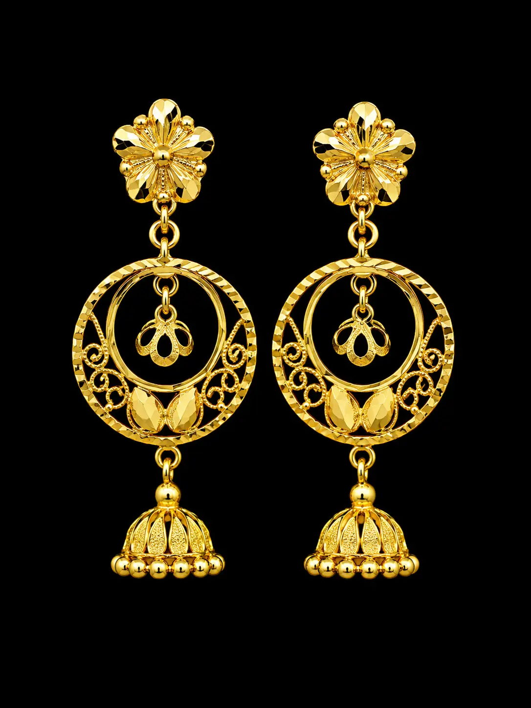 Gold Filigree Jhumka Earrings