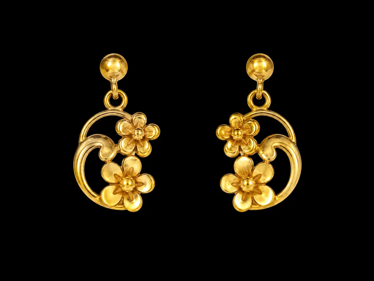 Gold Floral Crescent Drop Earrings