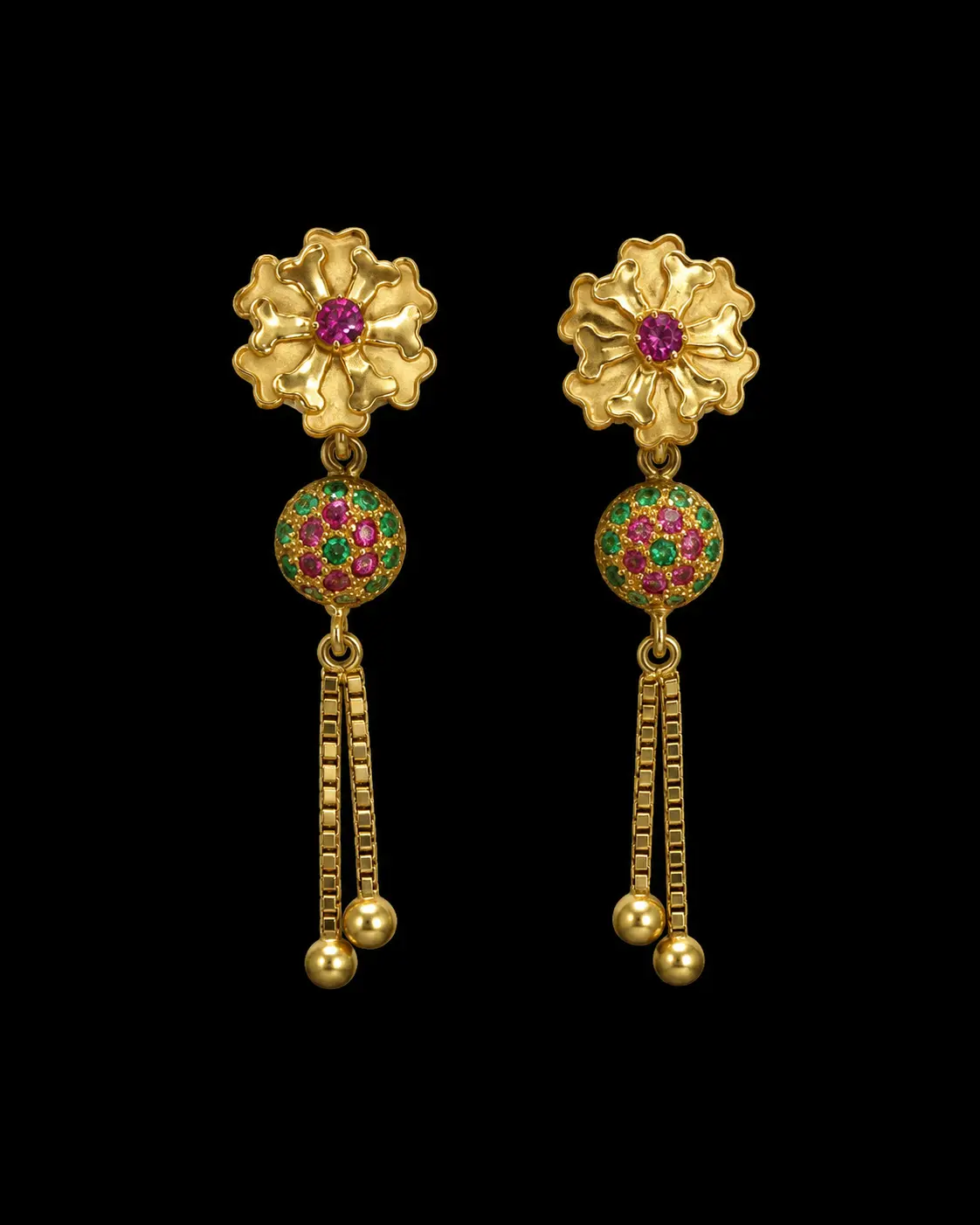 Gold Flower Tassel Earrings