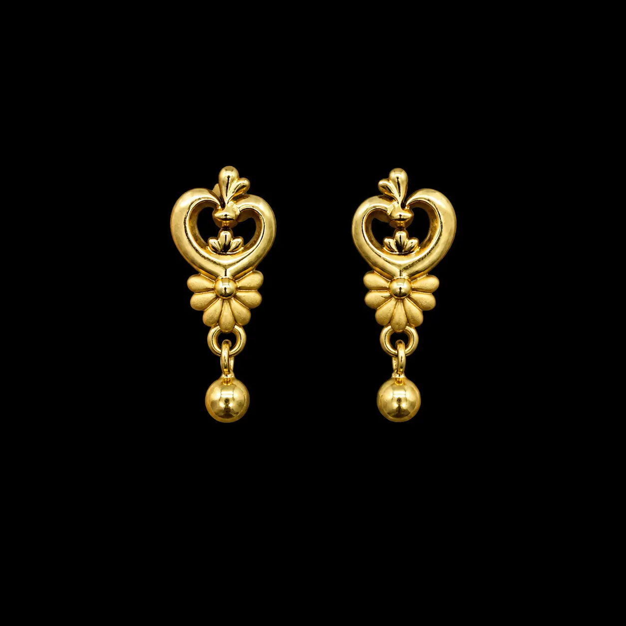 Gold Heart Drop Earrings