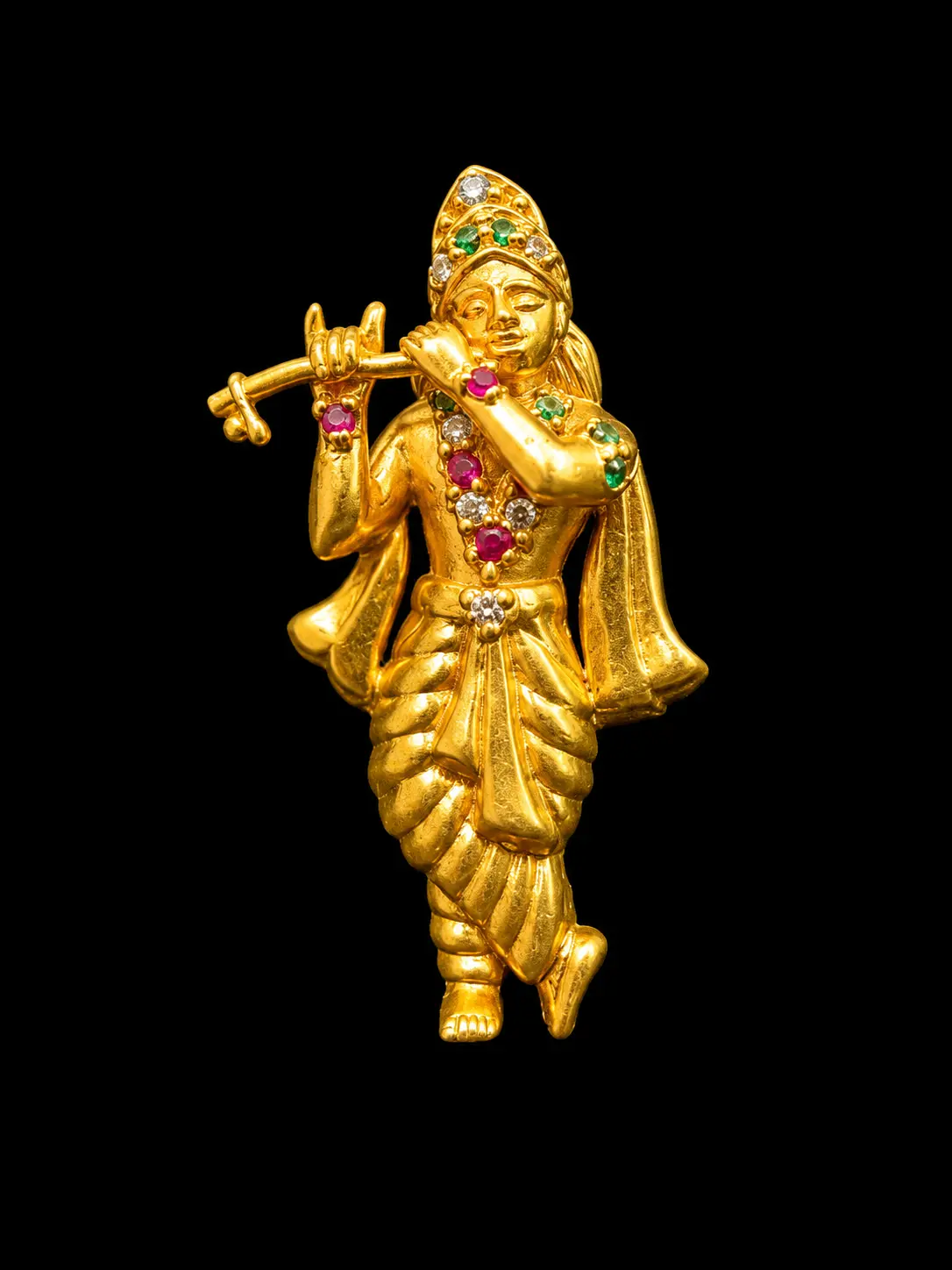 Gold Krishna flute pendant