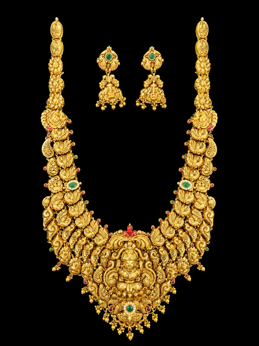 Gold temple necklace and earrings