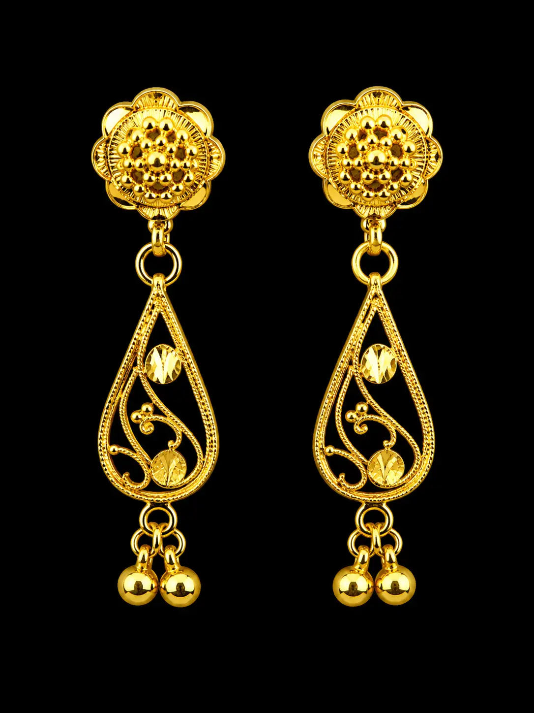 Golden Filigree Teardrop Earrings