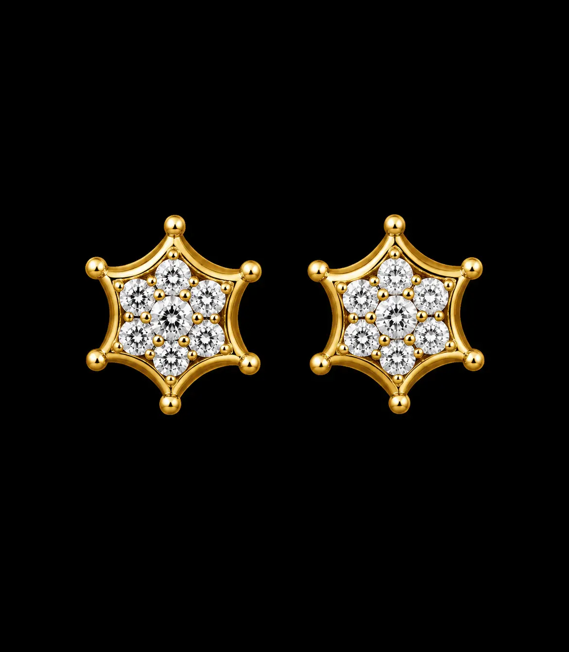 Golden Starburst Diamond Stud Earrings