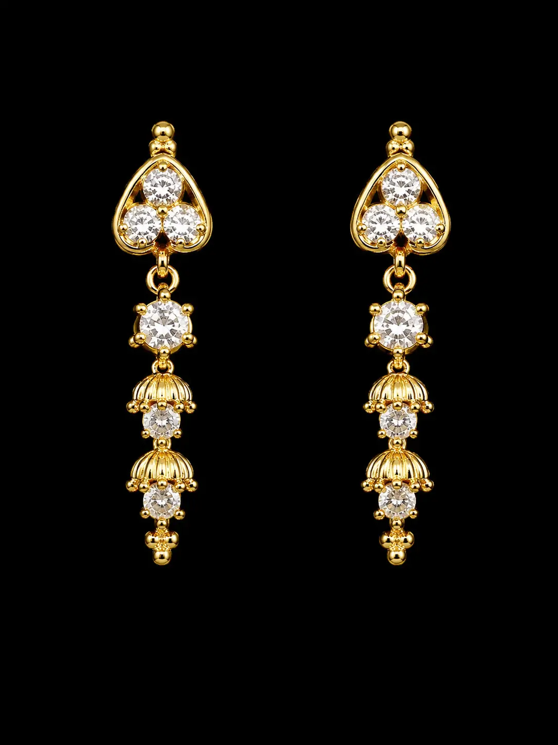Golden Tri-Stone Drop Earrings