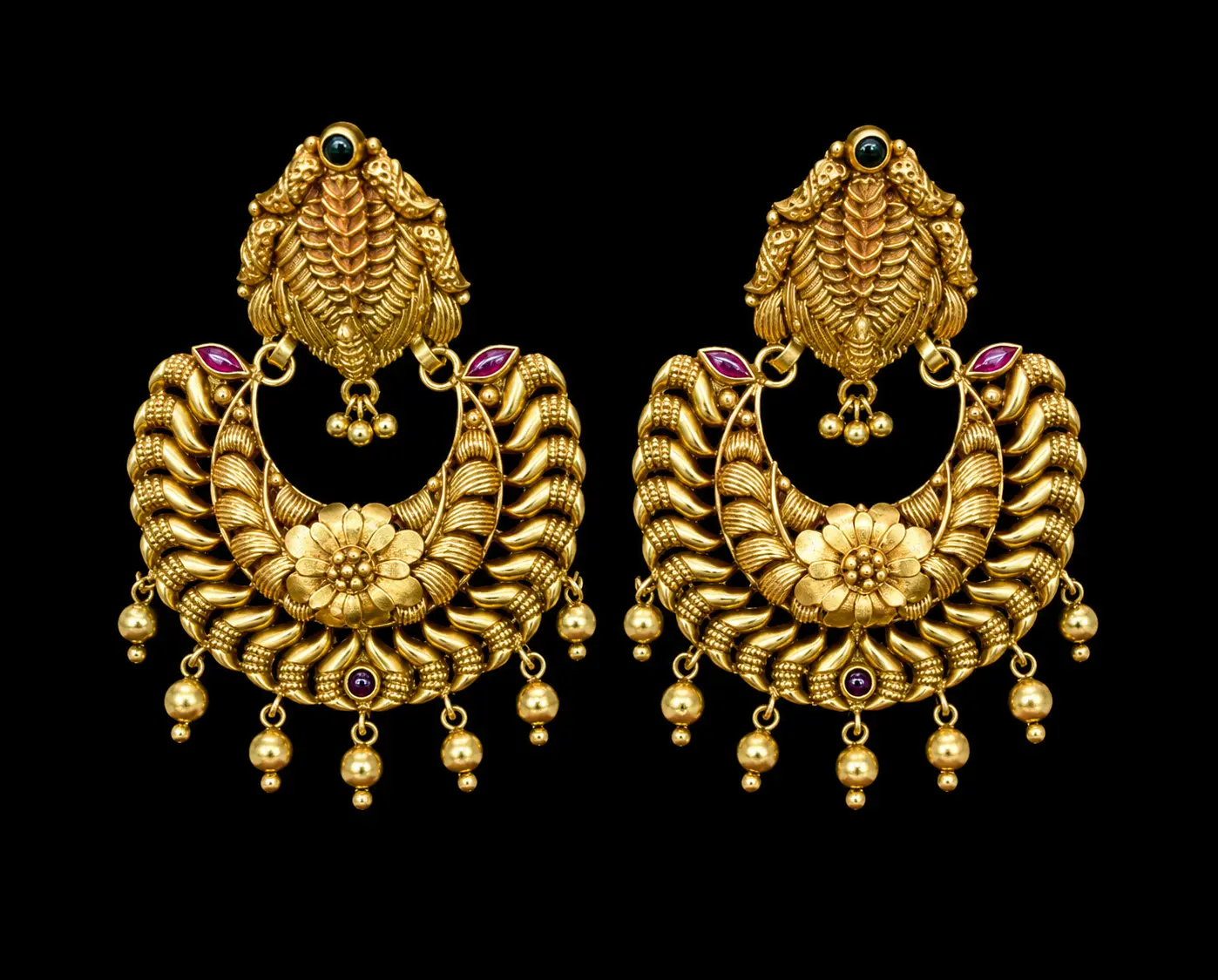 Ornate Gold Crescent Earrings